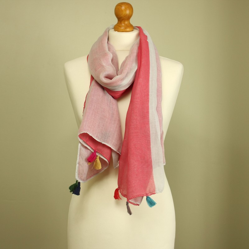 Pink White Two Tone Rainbow Tassel