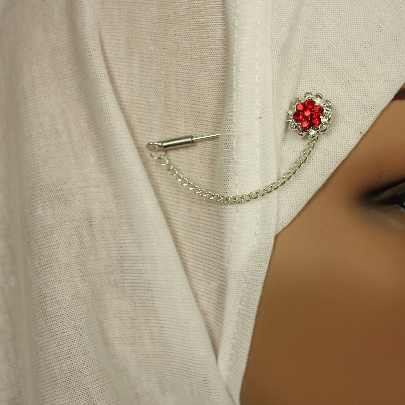 Metal Petal Red Hijab Pin