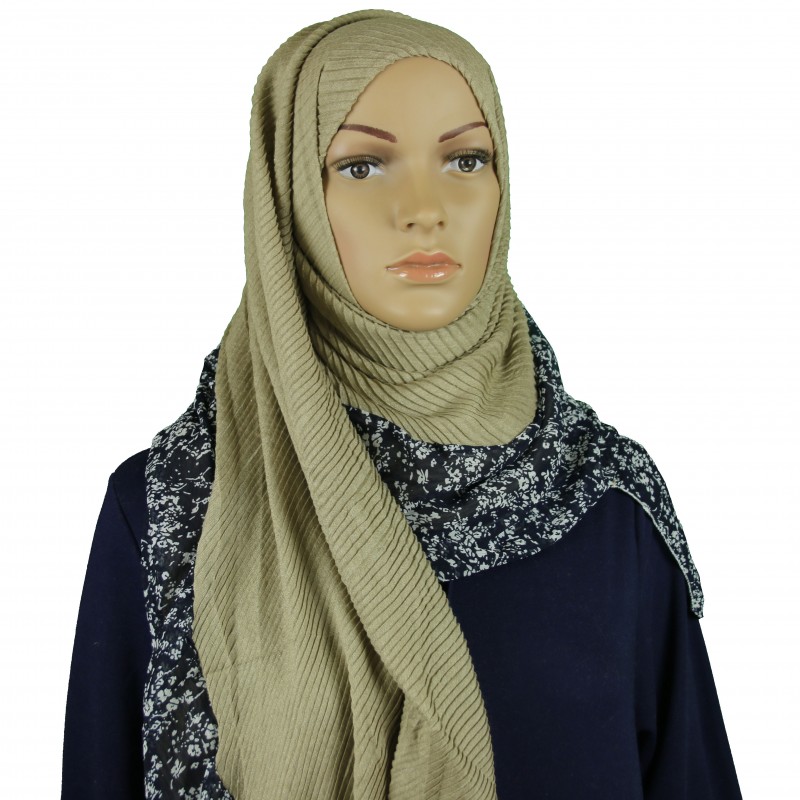 Beige Floral Crinkle Print Hijab