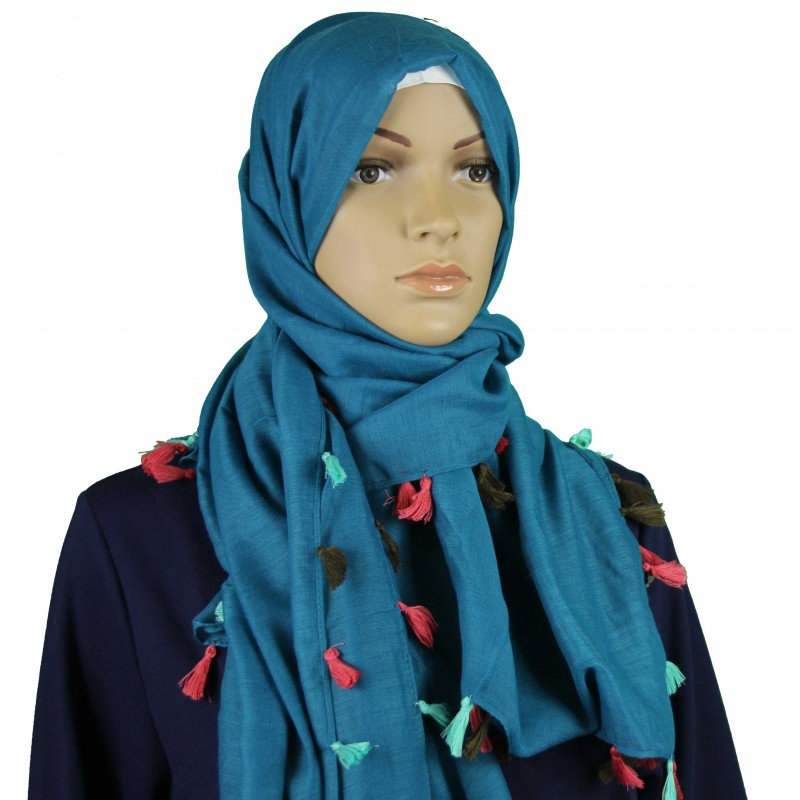 Teal MultiColour Tassel Hijab