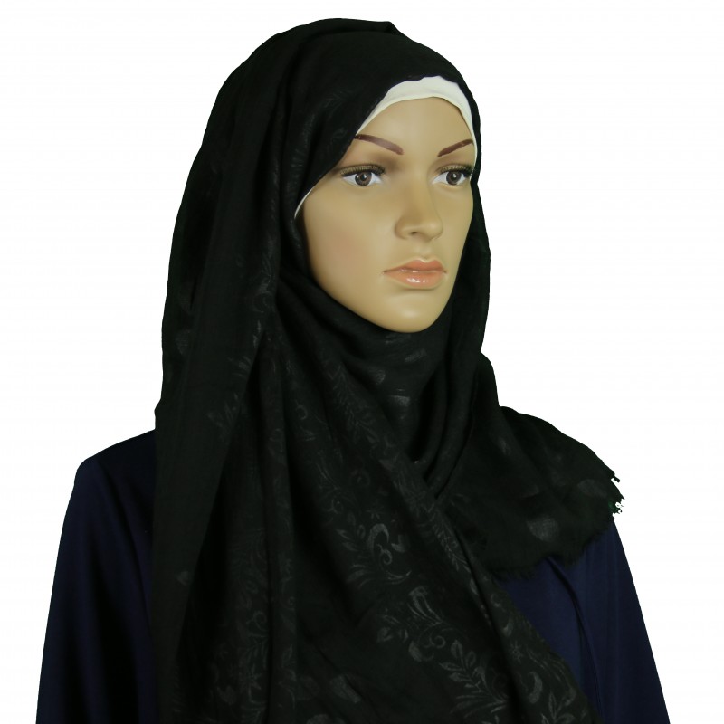 Black Floral Embossed Hijab