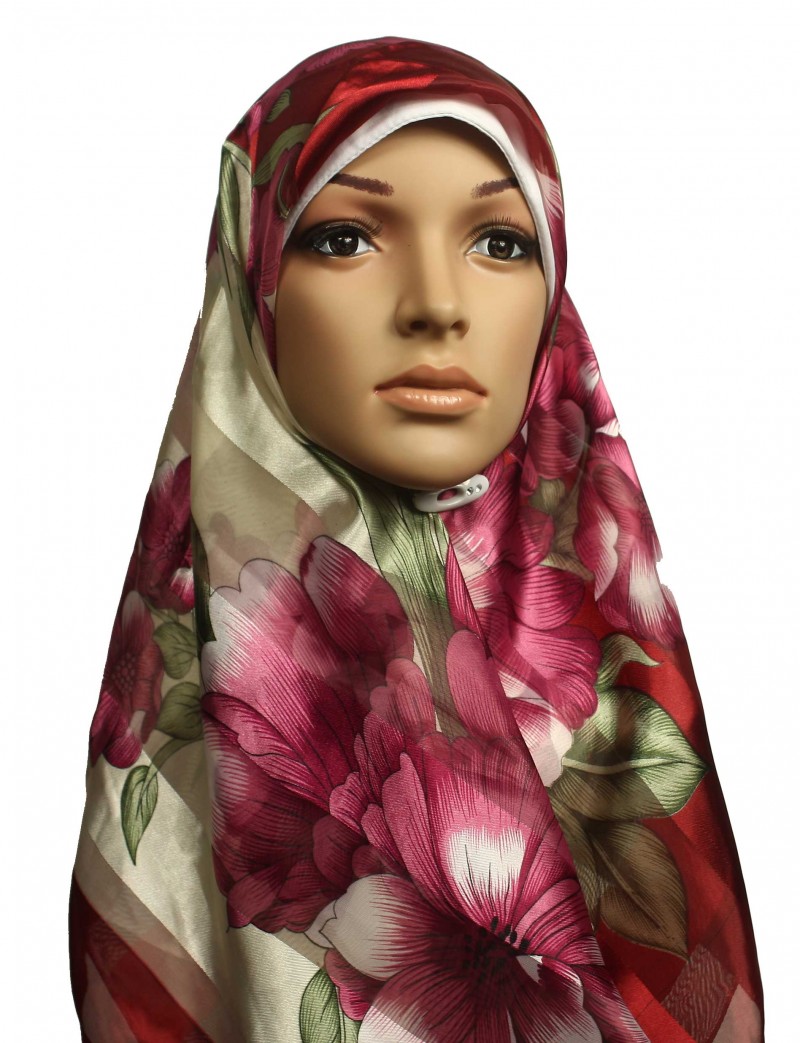 Floral Stripe Square Hijab