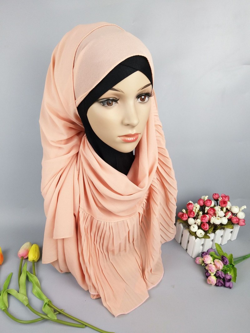 Nude Plain Chiffon Crinkle Pleat Hijab