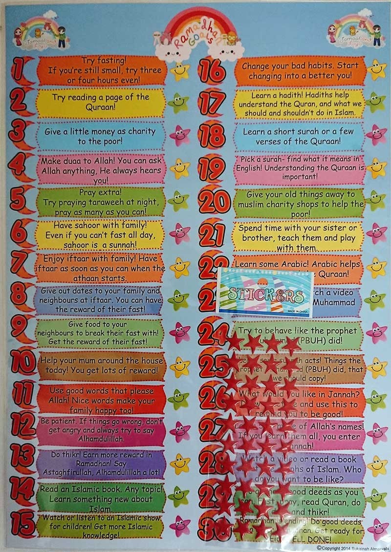 Ramadhan 30 day goal chart 