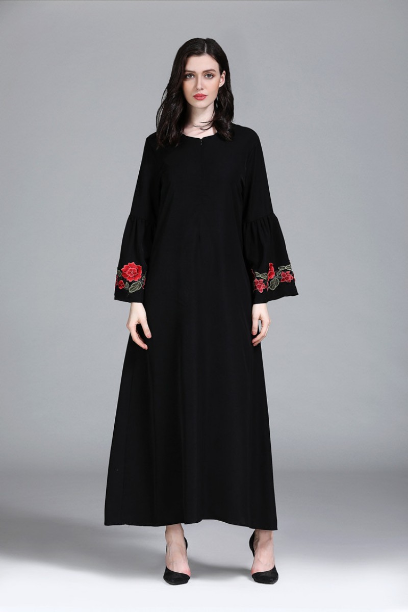 Black Rosie Flared Sleeve Abaya L 