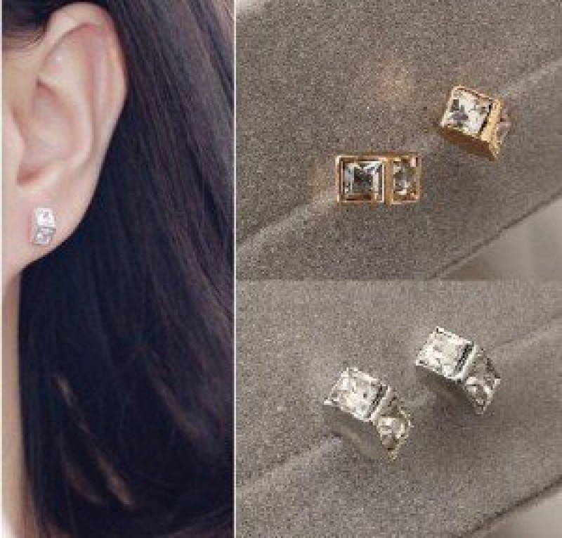 Silver Square Style Crystal Studs