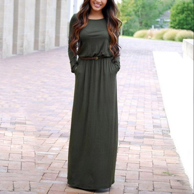 Green Belted Banded Waist Abaya Small