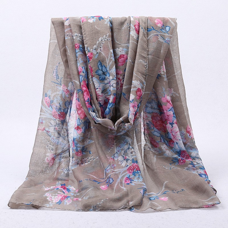  gray blue Floral Botanics Print Hijab