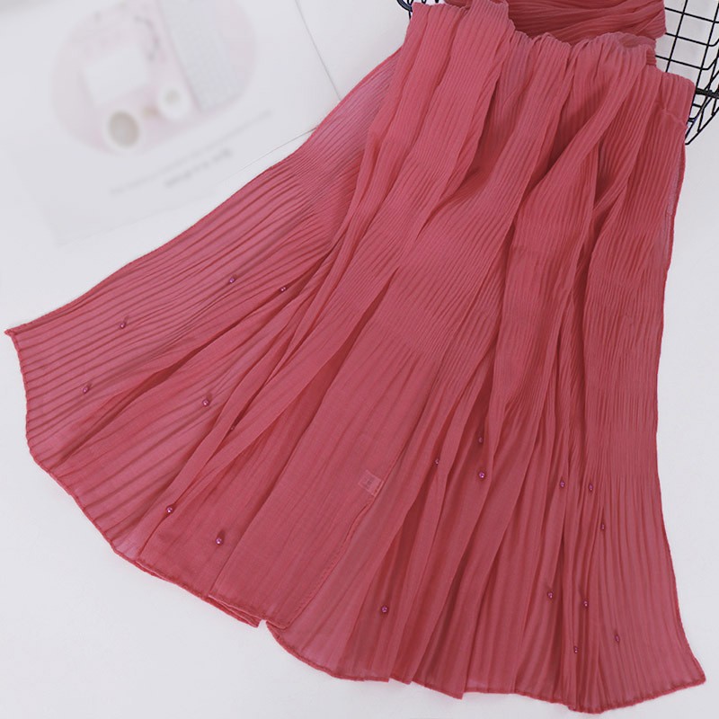 watermelon red Premium Pleated Pearl Chiffon Hijab