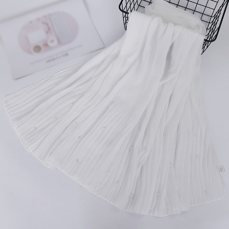 white Premium Pleated Pearl Chiffon Hijab
