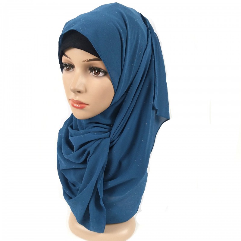 Teal Premium Gold Glitter Chiffon Maxi Hijab