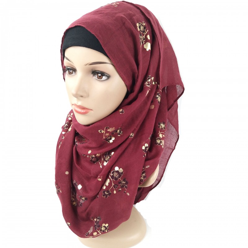 Burgundy Cotton Floral Tile Print Hijab