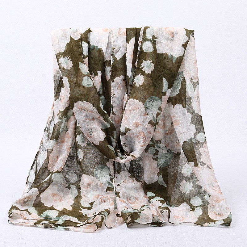  Army Green Indulgent Rose Print Hijab