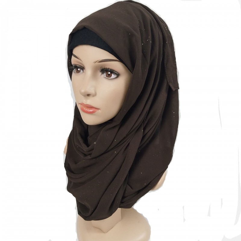 Brown Premium Gold Glitter Chiffon Maxi Hijab