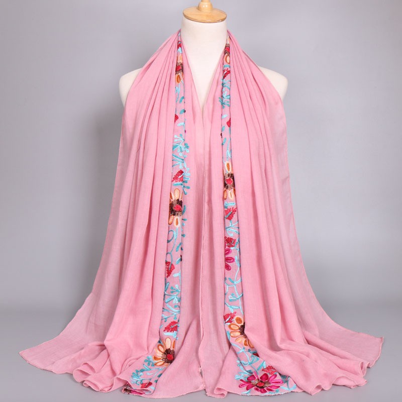 leather red Premium Embroidered Cotton Bloom Hijab