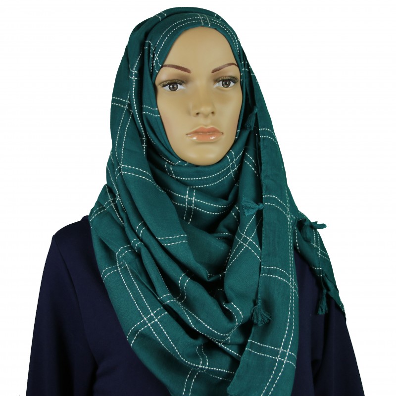Teal Criss Cross Tassel Hijab