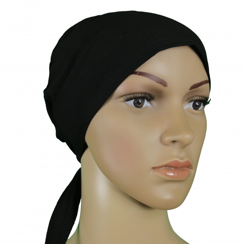 Black Tie Back Hijab Cap
