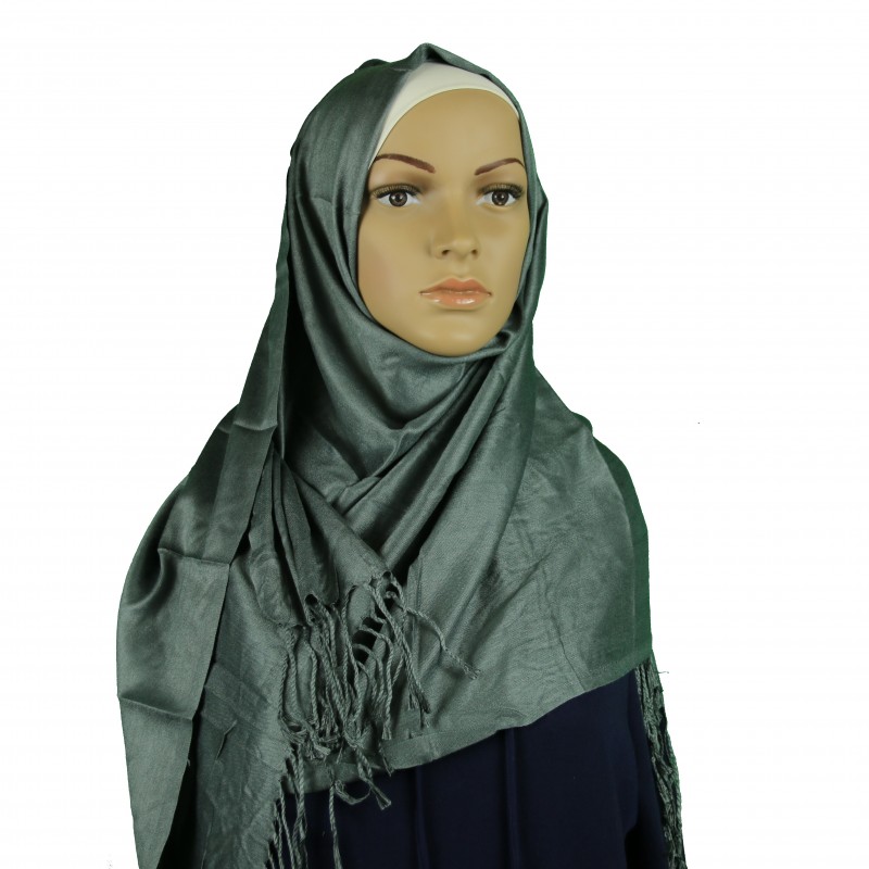 Dark Grey Satin Pashmina Hijab
