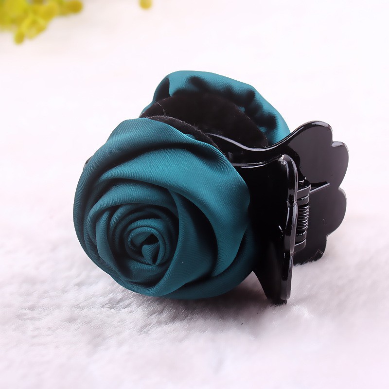 Peacock Blue Double Rose Hair Clasp