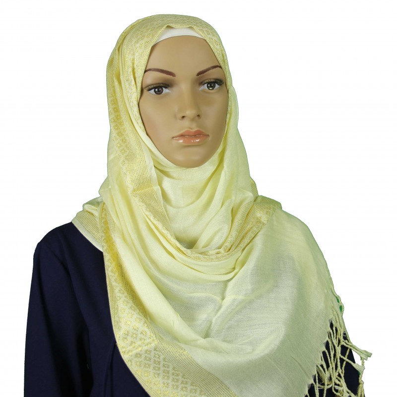 Cream Gold Shimmer Print Hijab