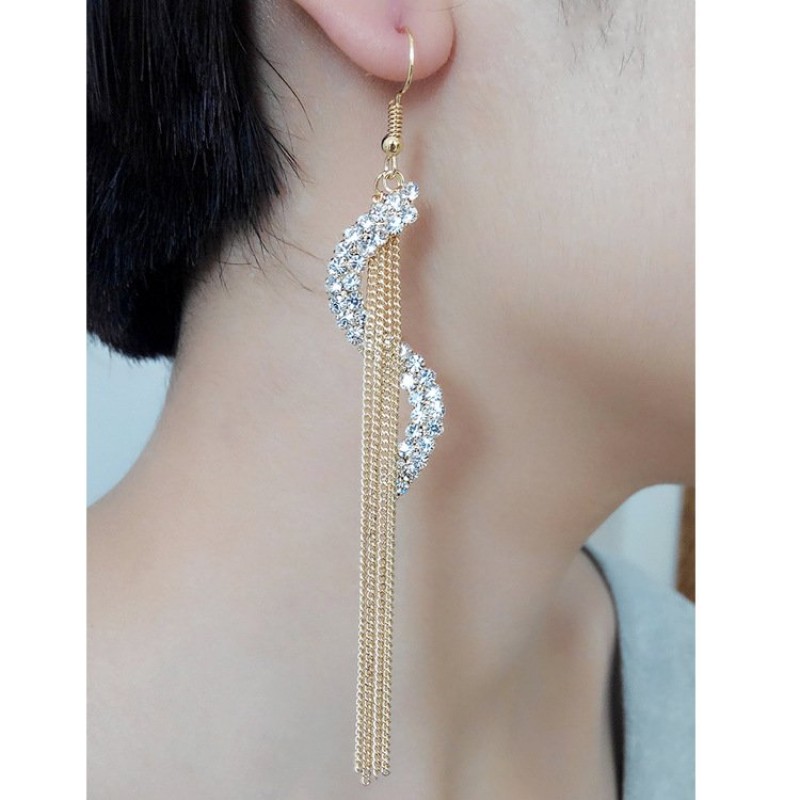Gold S Shaped Long Drop Earrings