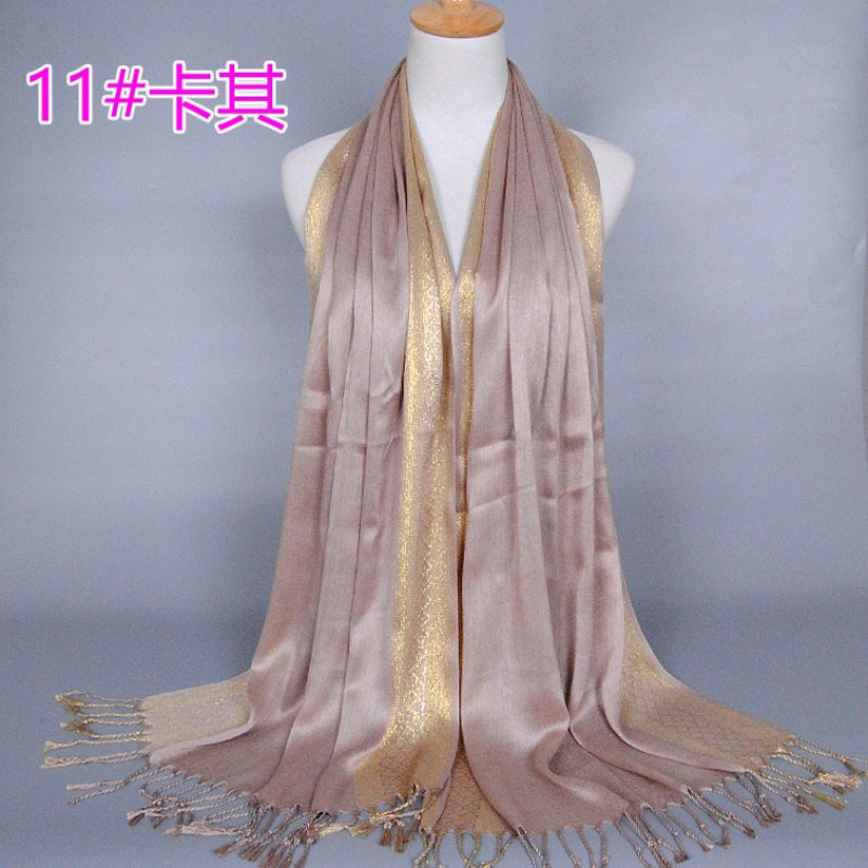 Khaki Gold Print Cotton Hijab