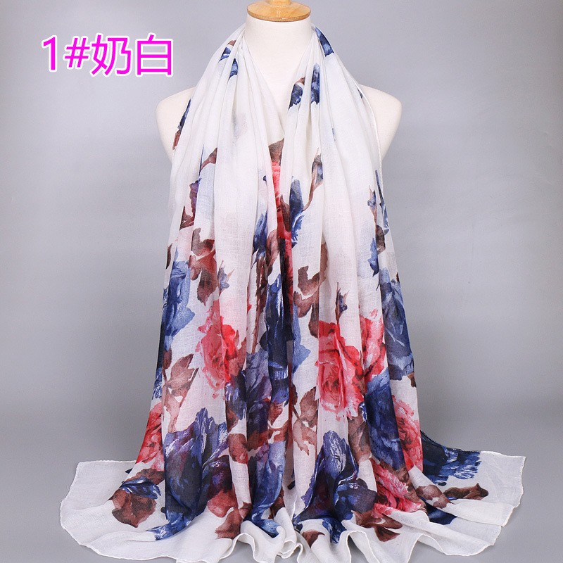 Milky white Heavenly Garden Print Hijab