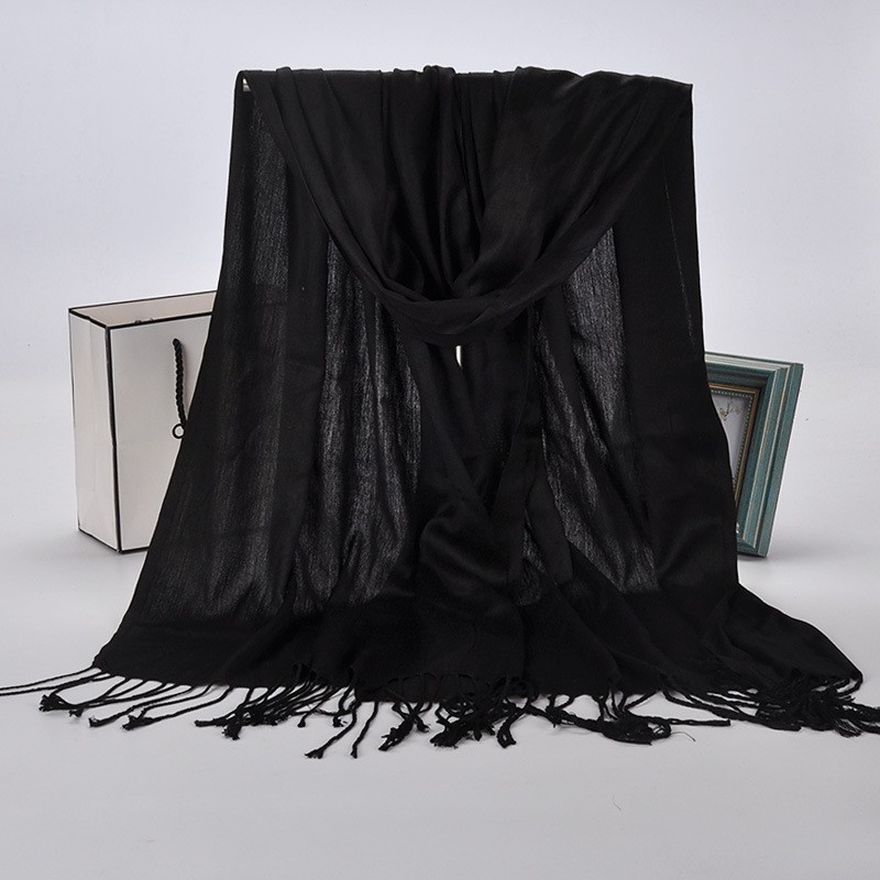 Black Plain Cotton Satin Pashmina Hijab
