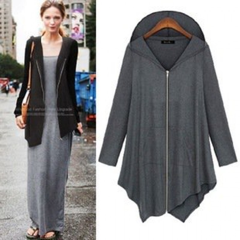 Dark gray Hooded Zipper Cardi Xlarge