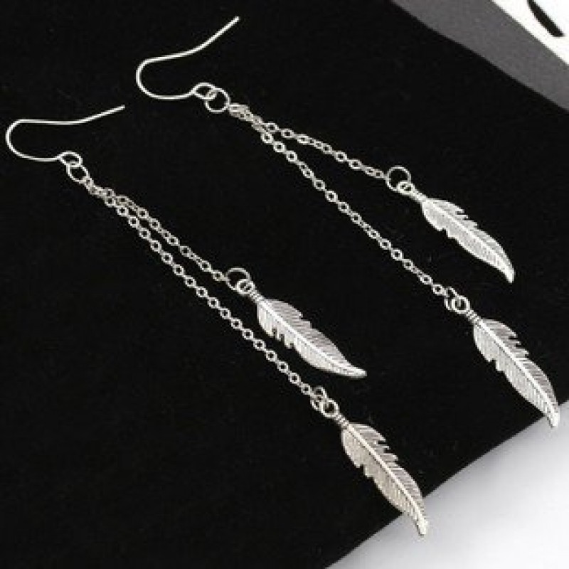 Gold Feather Drop Earrings