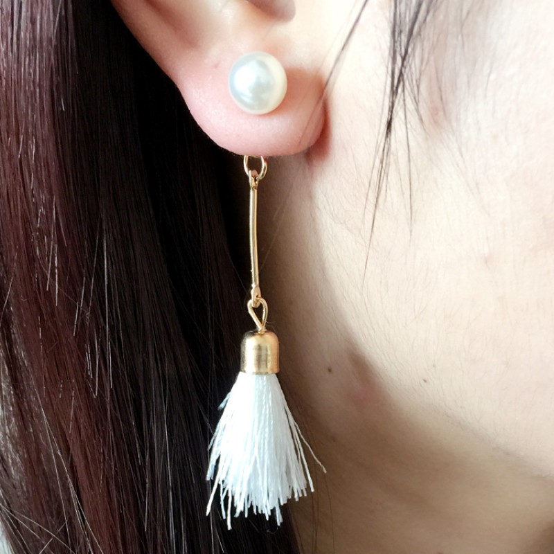 White Drop Pearl Tassel Earrings