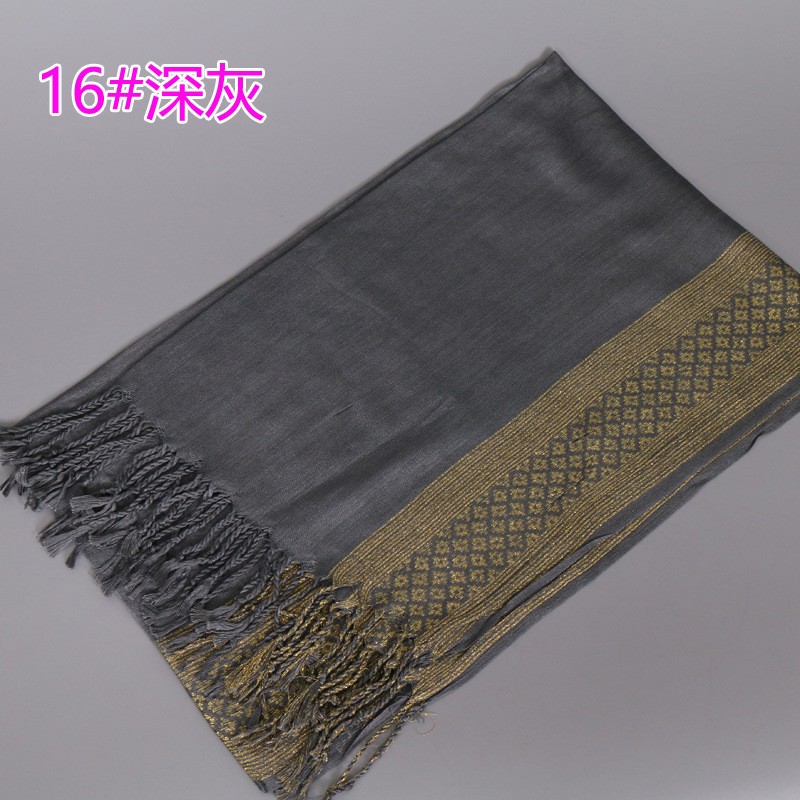 Dark Gray Gold Print Cotton Hijab