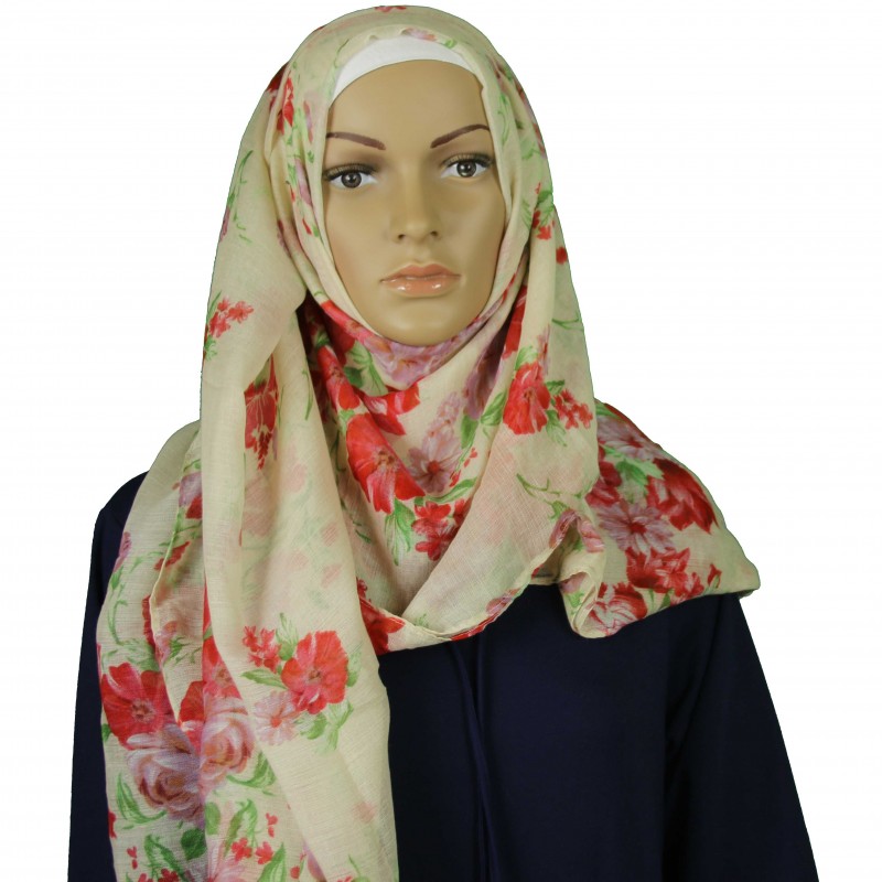 Beige Floral Poppy Hijab