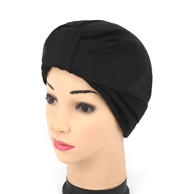 Black Adjustable Milk Silk Turban Hijab Cap 