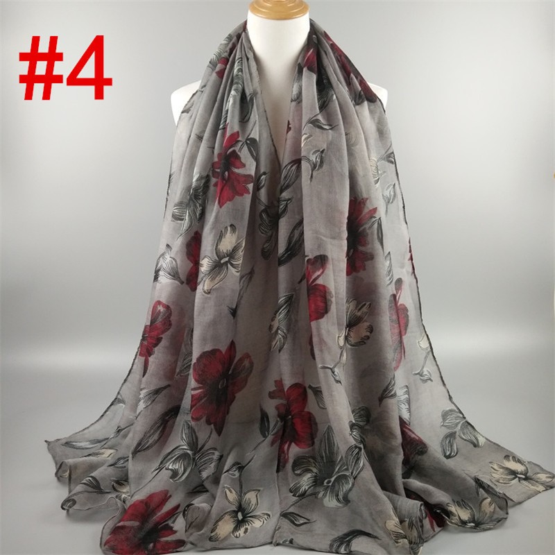 Gray Deep Floral Foliage Print Hijab