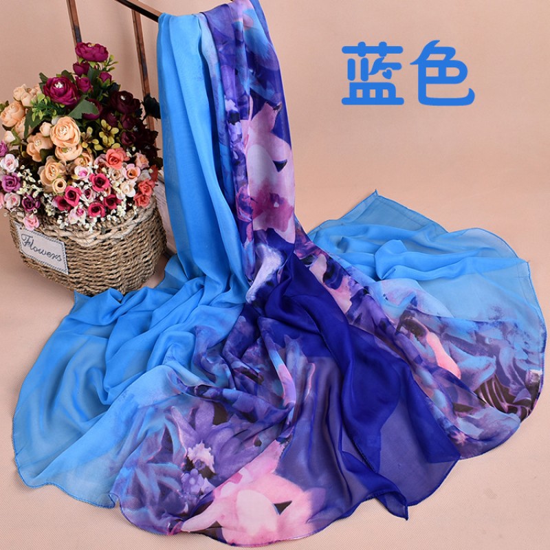 Blue Maxi Abstract Flower Chiffon Print Hijab