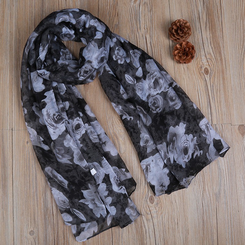 Black Sea of Roses Print Hijab