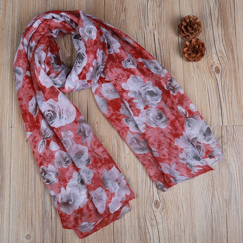 Red Leather Sea of Roses Print Hijab