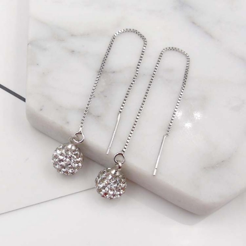 Crystal Shamballa Long Chain Drop Earrings