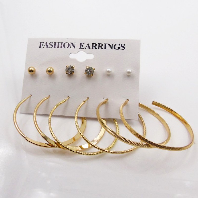 Gold Hoop Earings 6 Piece set