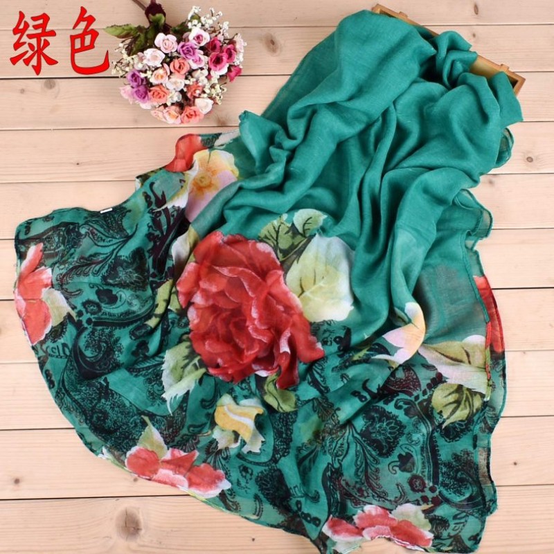 Green Paisley Rose Print Hijab