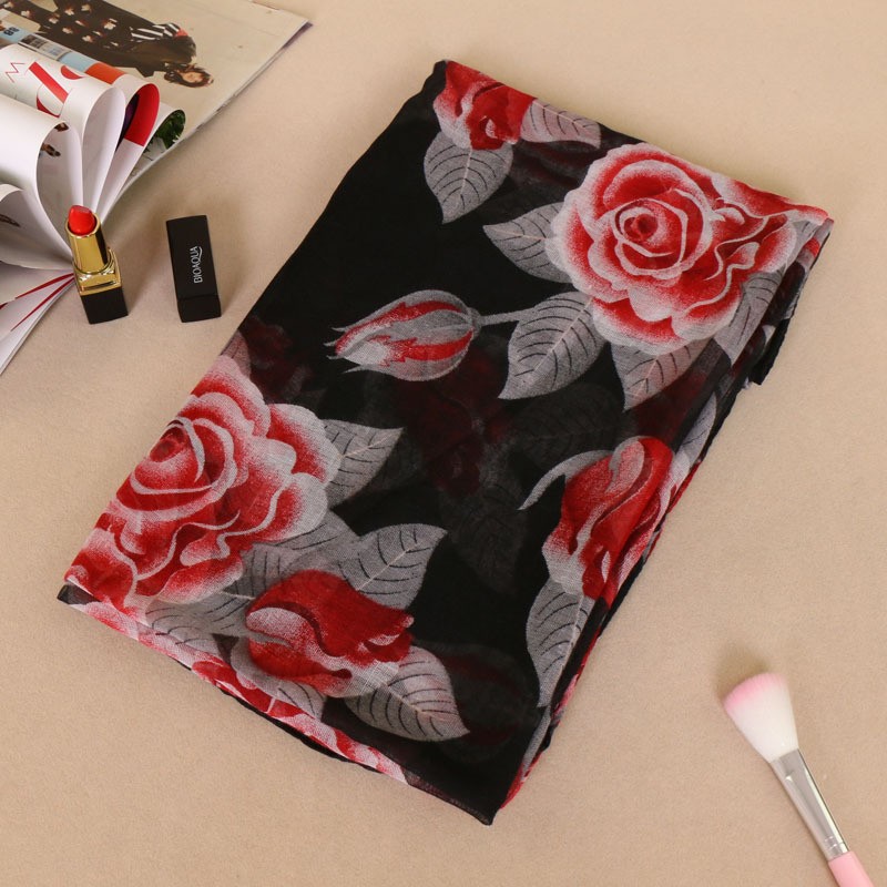 black Dali Rose Print Hijab