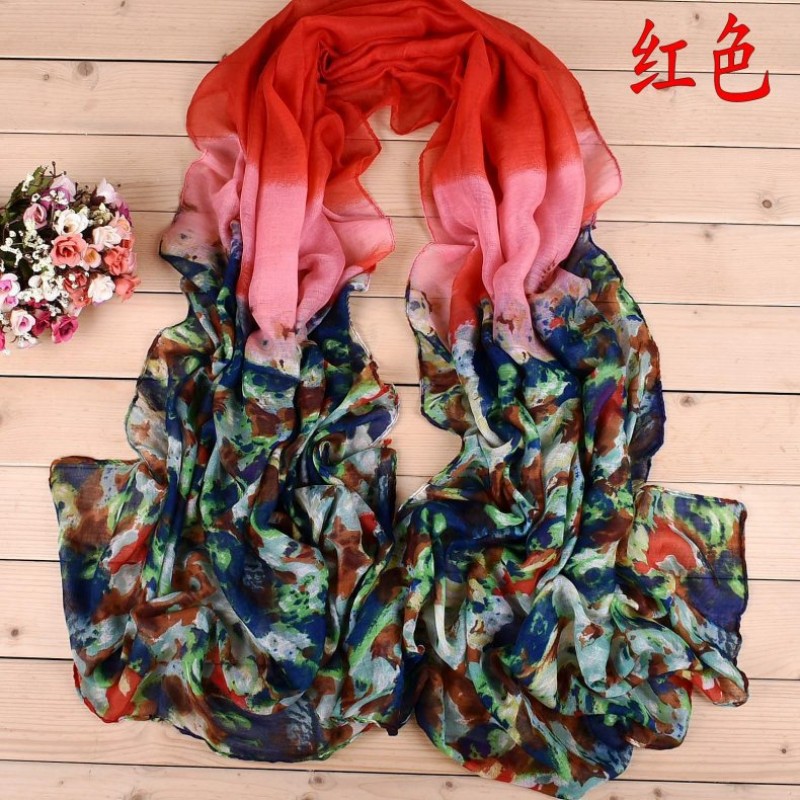 Red Plain Rose Print Hijab