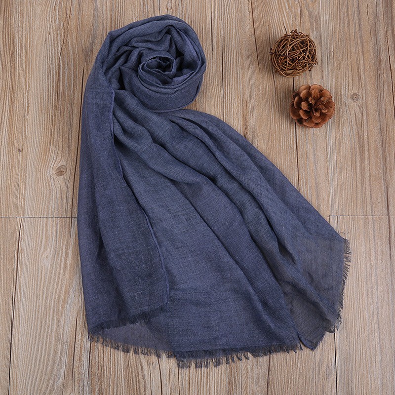 Navy Cotton Linen Retro Dyed Plain Hijab