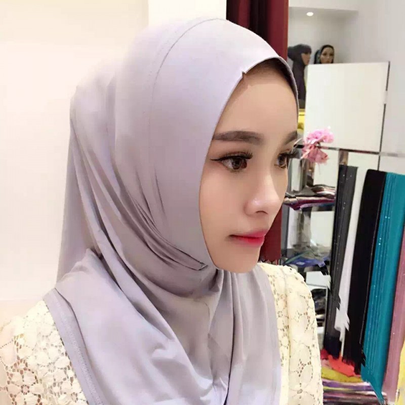 All-round light gray (large) Modal One Piece Ready Hijab 