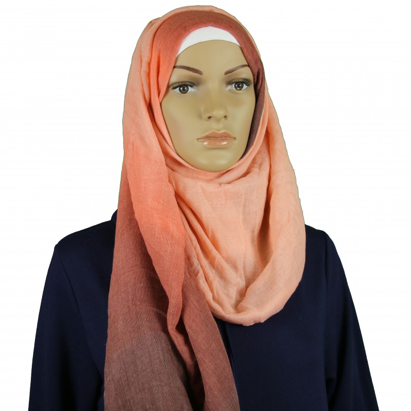 Peach Ombre Cotton-Linen Maxi Hijab