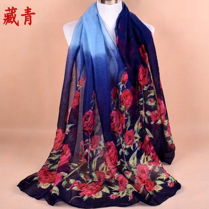 Navy Blue Roses Print Hijab