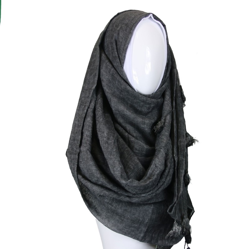 Black Cotton Tassel Hijab