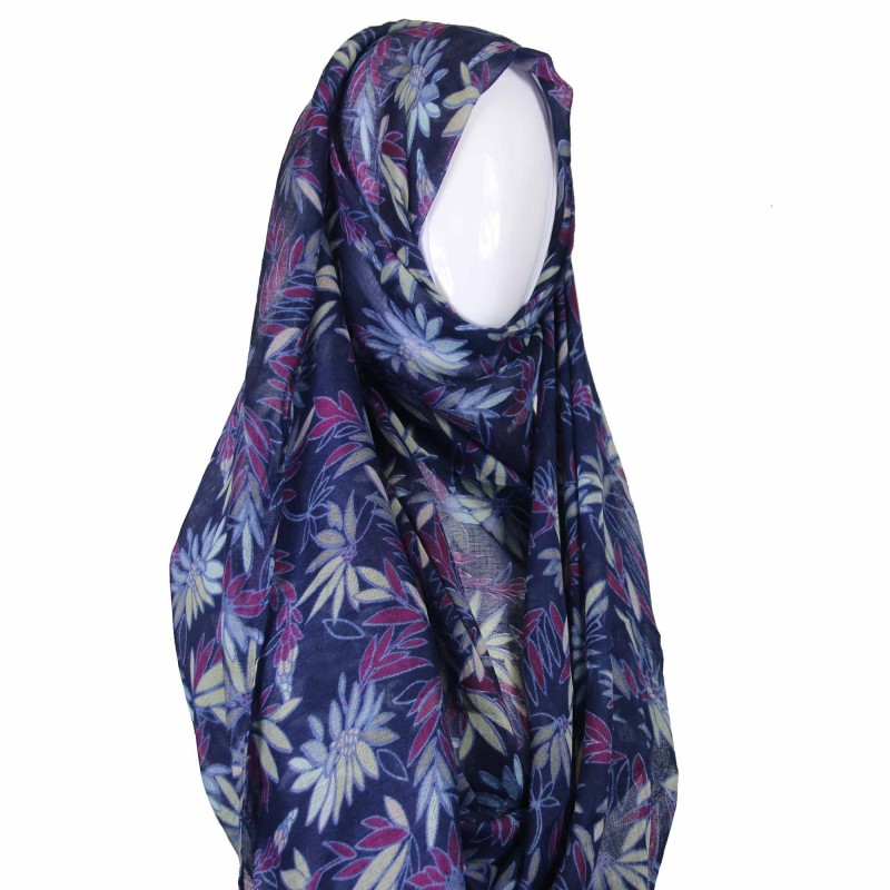Navy Bamboo Print Hijab