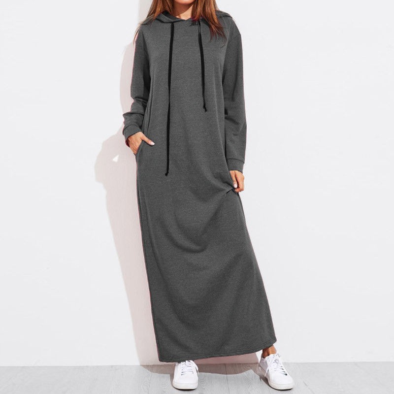Gray Hooded Long Abaya Large